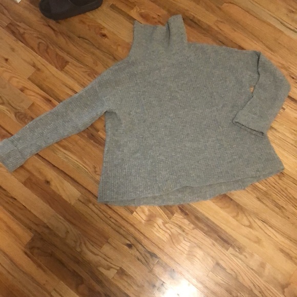 Free People Chunky Oversized Grey Waffle Knit Turtleneck Sweater Wool Cowl Large - Picture 4 of 10